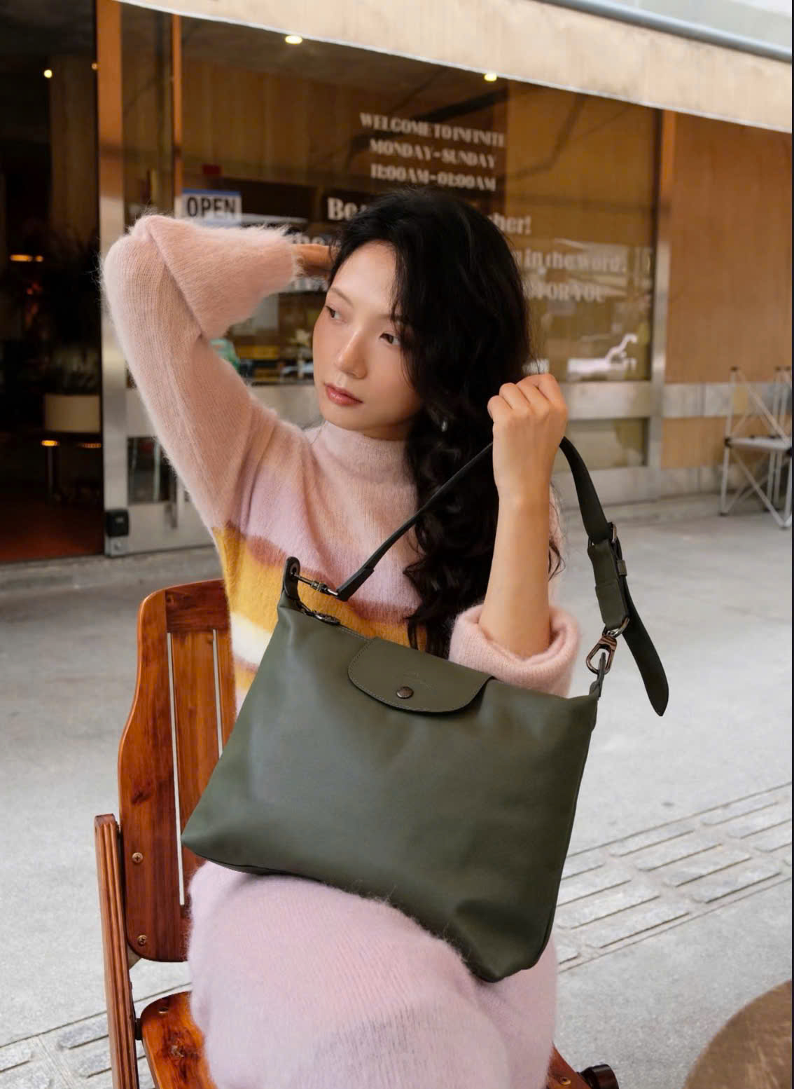 Longchamp Hobo Da Bê Olive