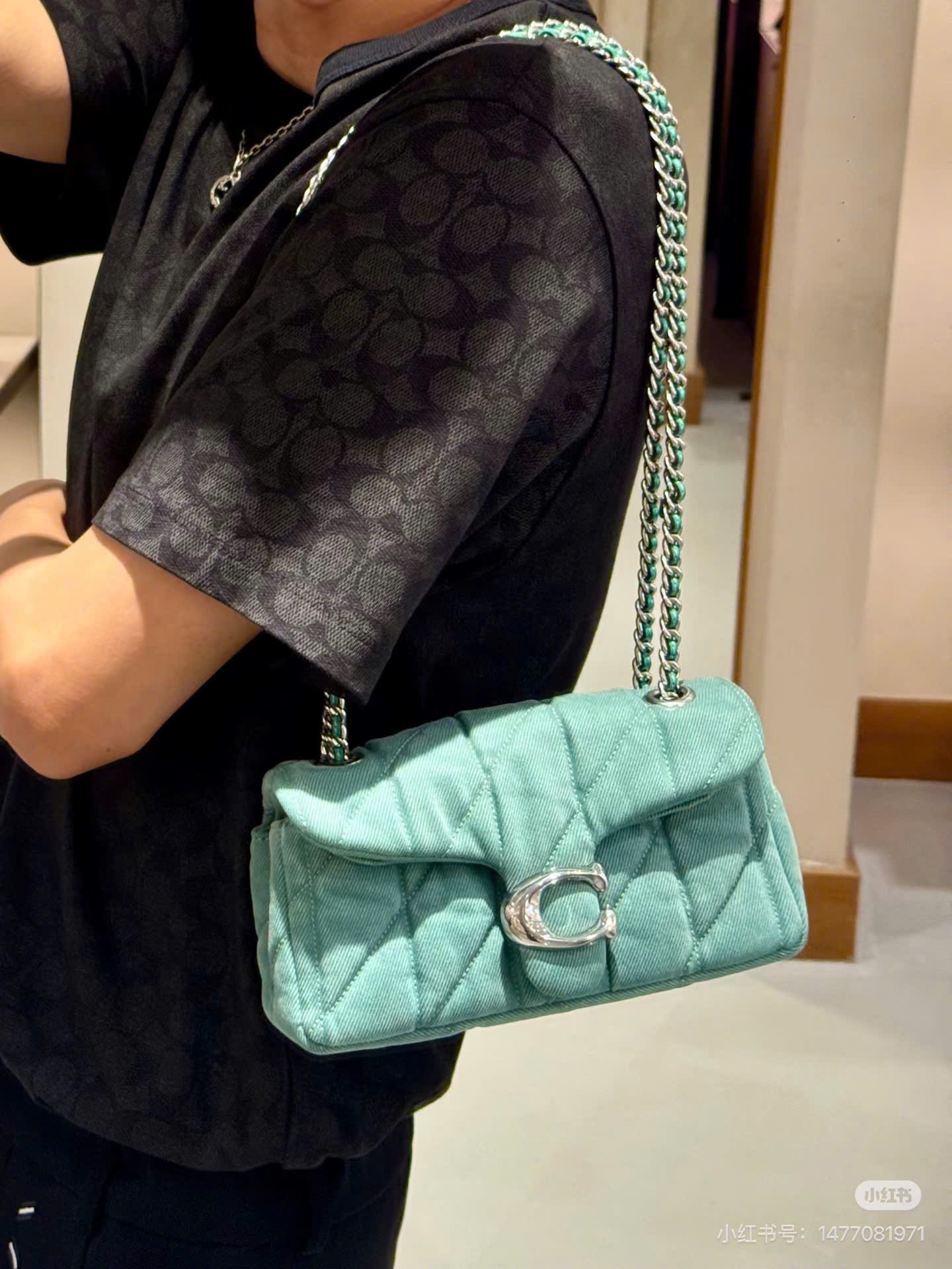 Túi Xách Coach Tabby Mini Denim Xanh Mint