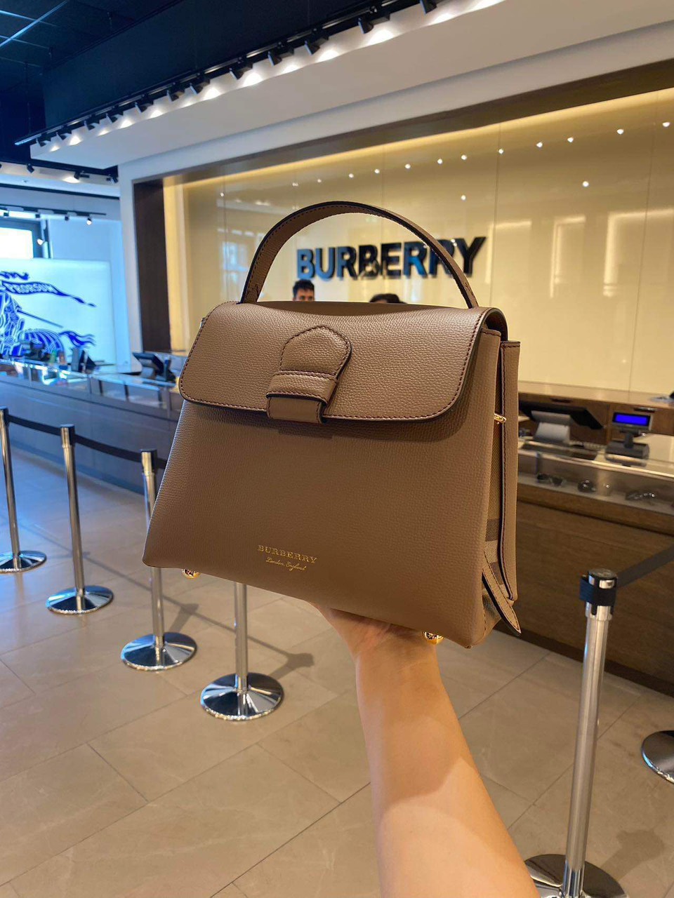 Túi Xách Tay Burberry Leather And House Check Fabric Small Camberley Bag Màu Nâu