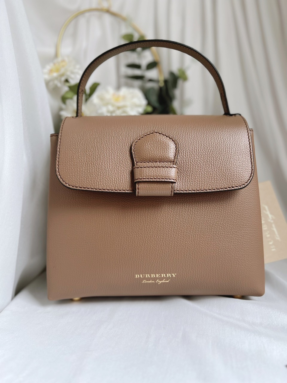 Túi Xách Tay Burberry Leather And House Check Fabric Small Camberley Bag Màu Nâu