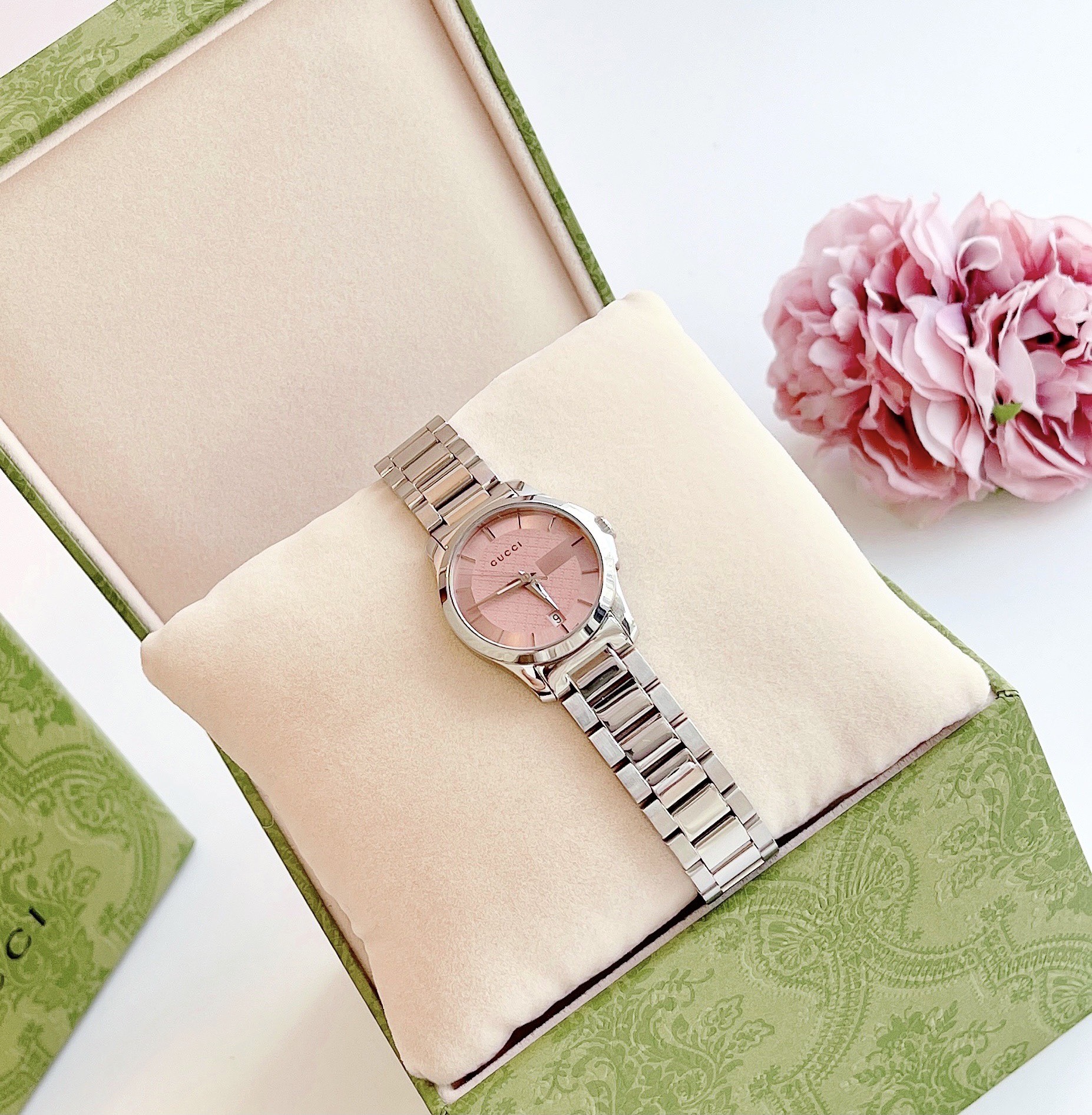 Đồng Hồ Gucci G-Timeless Pink Dial Stainless Steel Ladies Watch