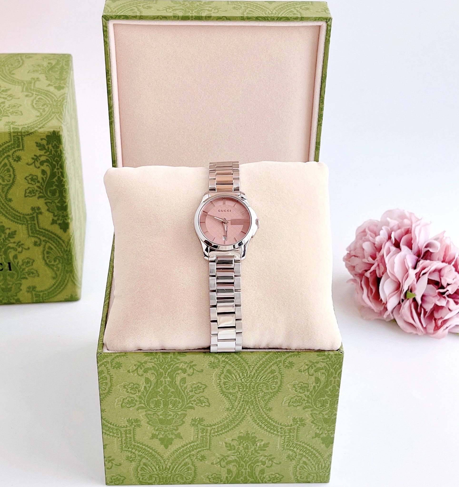 Đồng Hồ Gucci G-Timeless Pink Dial Stainless Steel Ladies Watch