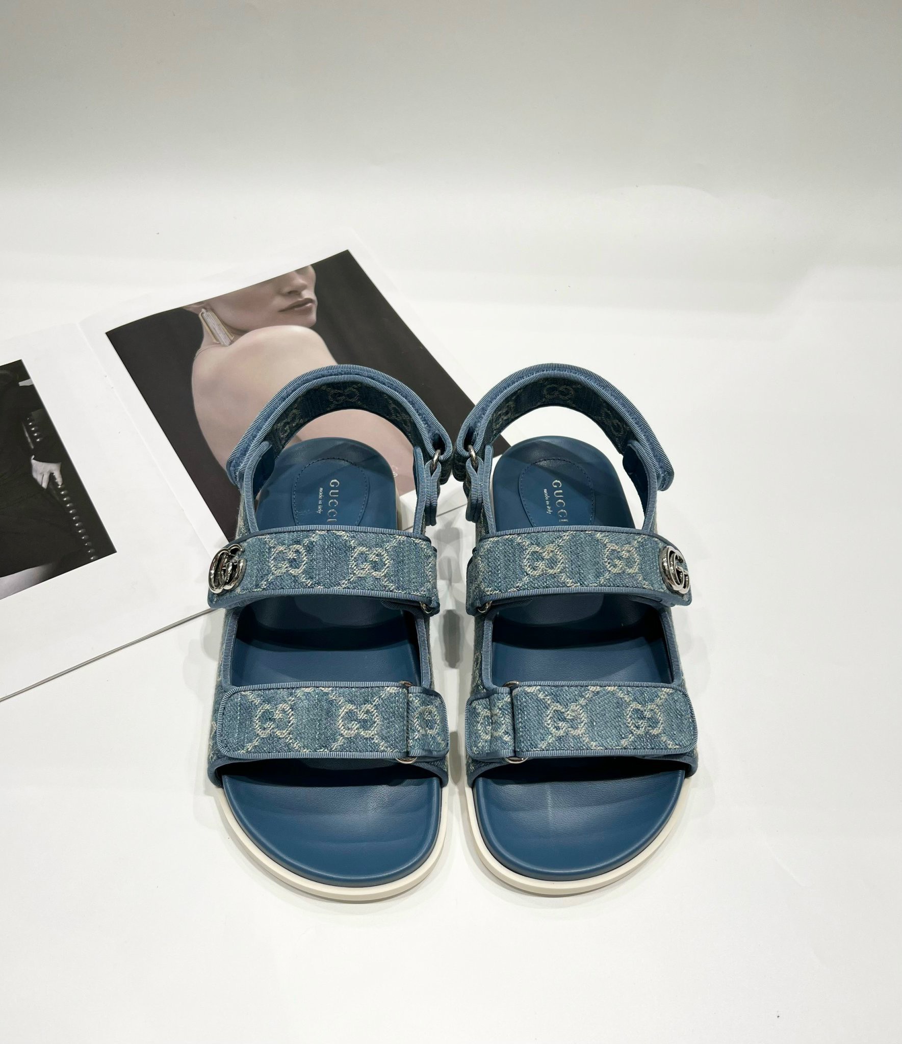Gucci sandal canvas monogram xanh denim