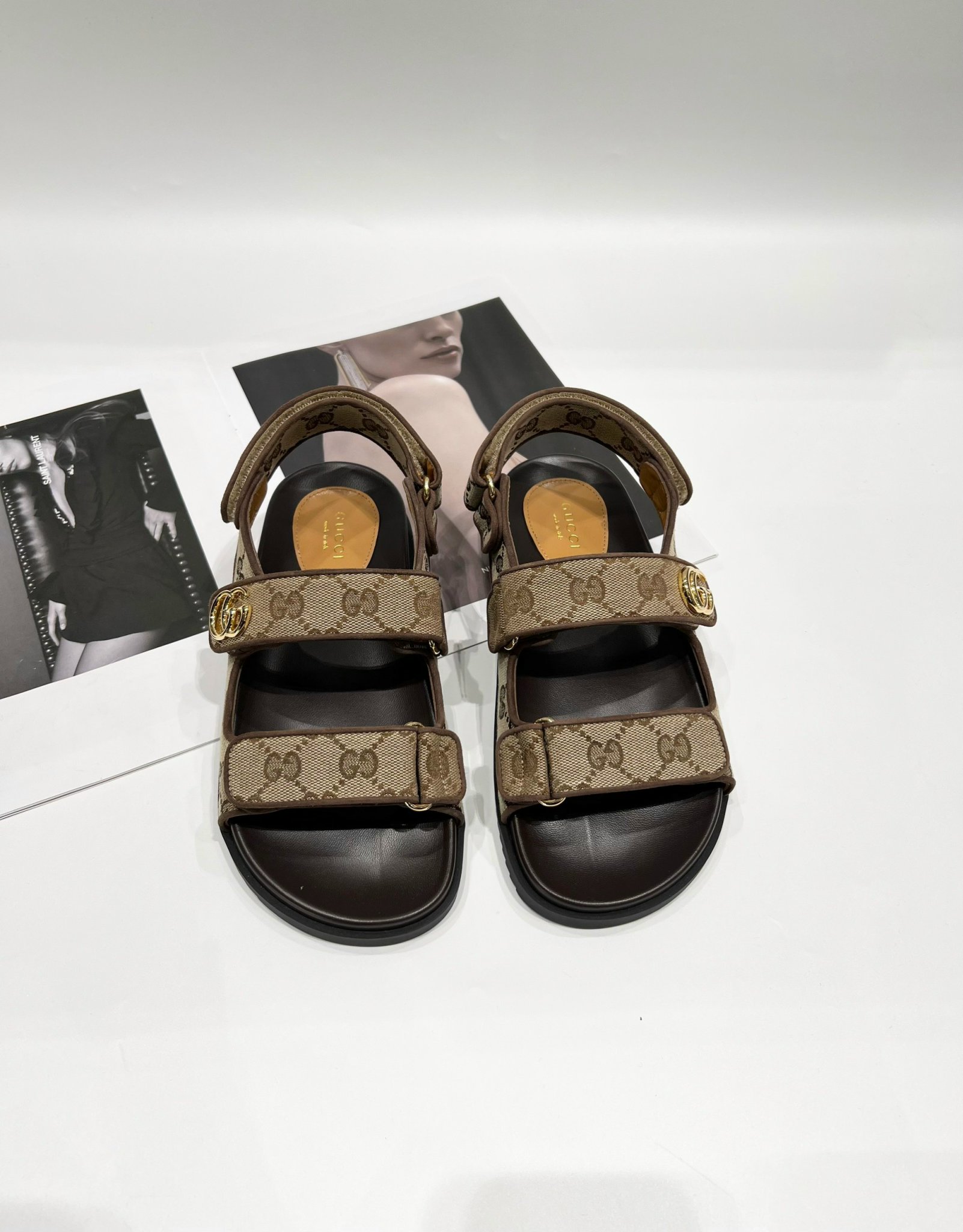 Giày Gucci sandal nâu monogram