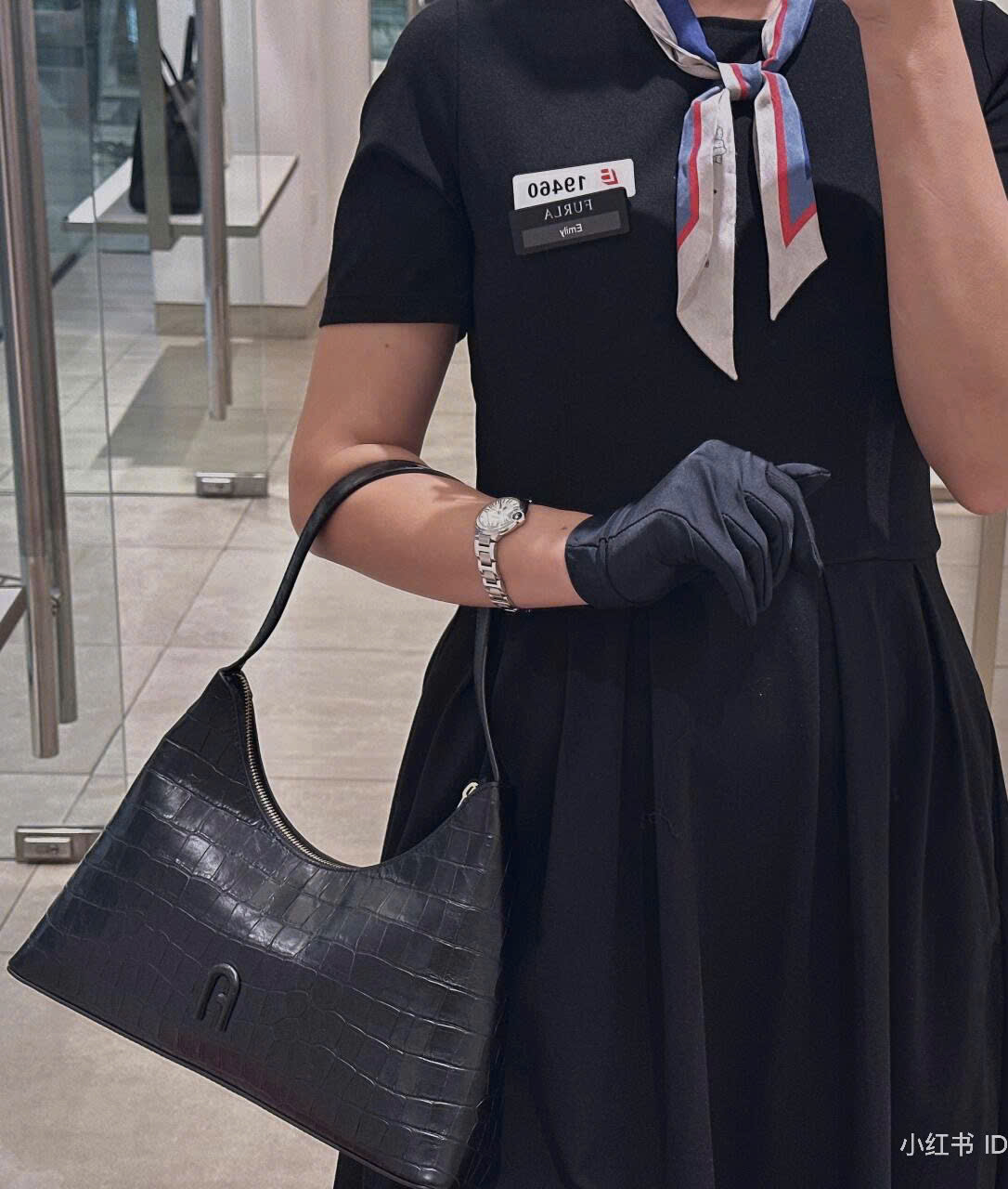 Túi Furla Diamante small đen da croc
