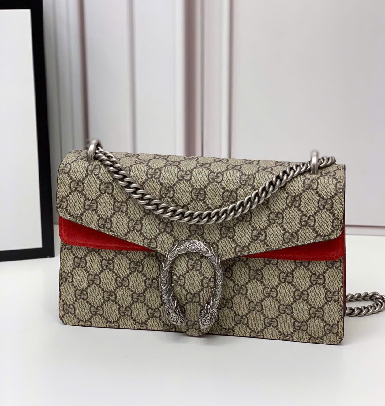 Gucci GG Supreme Dionysus Mini Bag With Red Detail