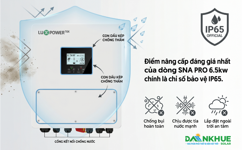 Inverter luxpower SNA Pro 6.5Kw trang bị chuẩn chống nước ip65