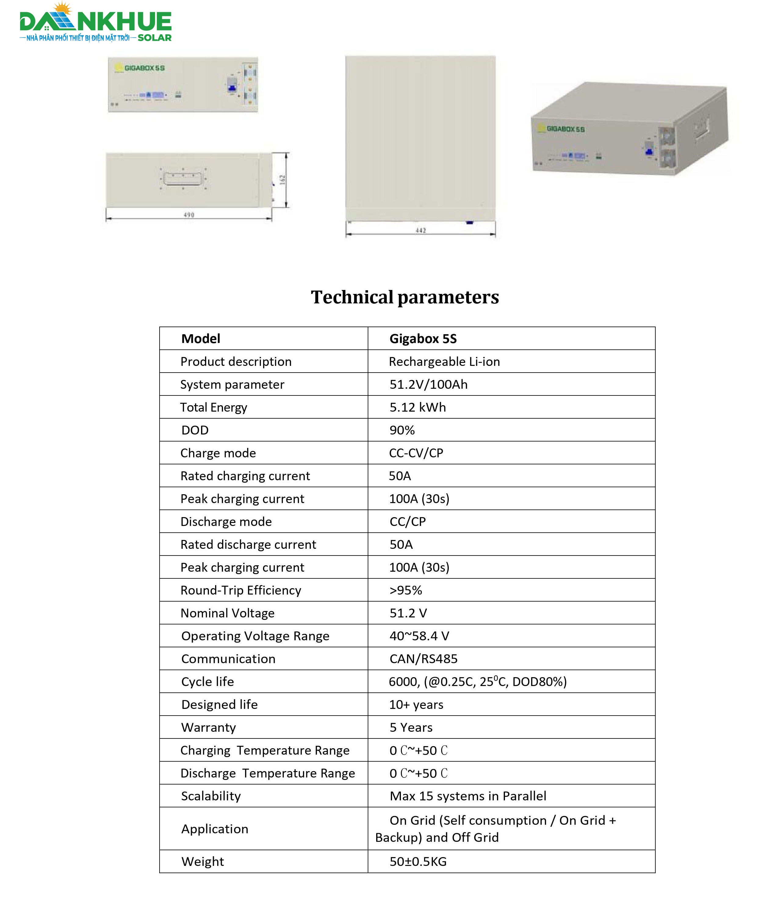 Pin lưu trữ lithium gigabox 5s