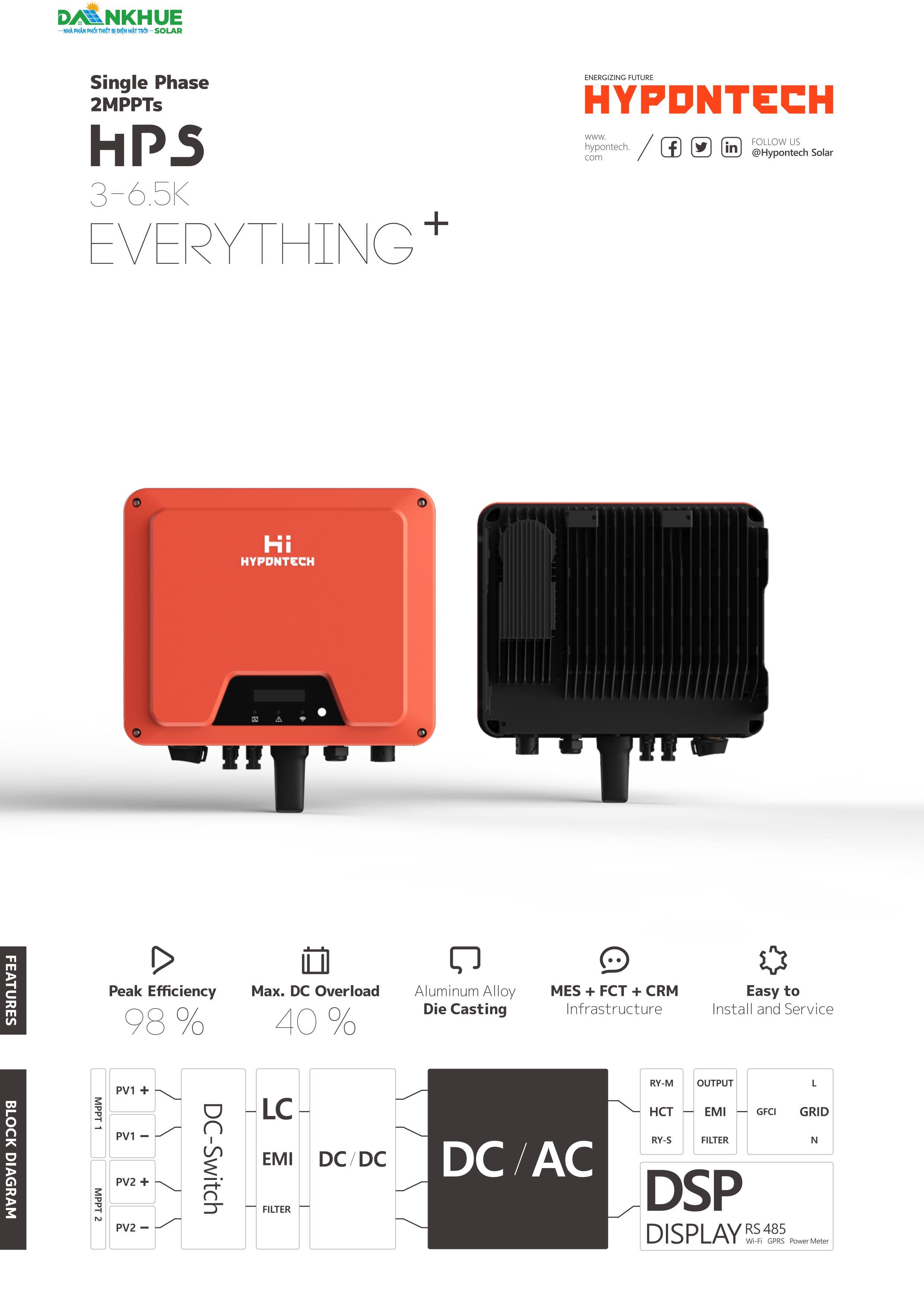 datasheet inverter hòa lưới Hypontech HPS-3-6.5k