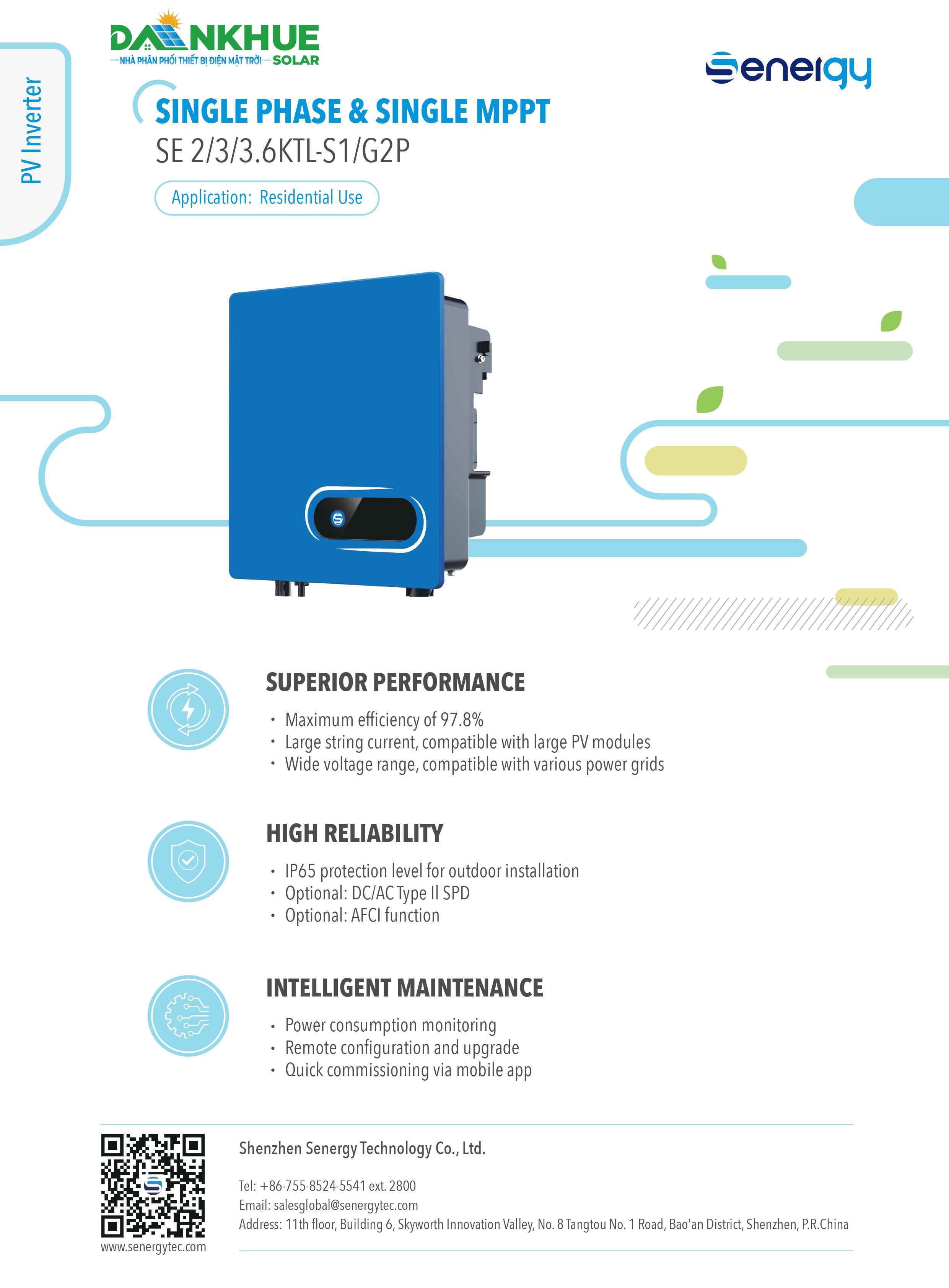 Datasheet Inverter Hòa Lưới Bám Tải Senergy SE-2-3.6KTL-S1-G2P