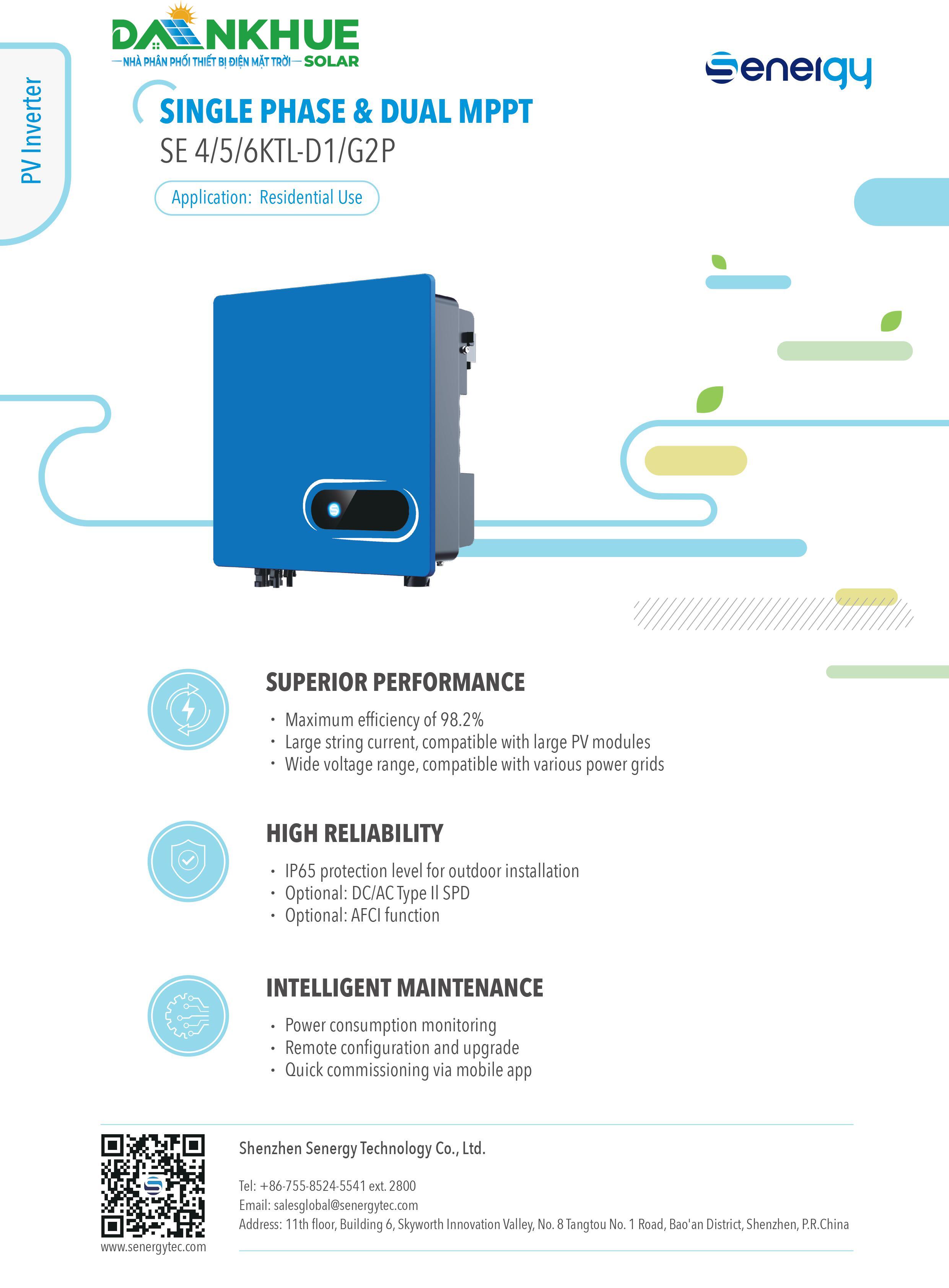 Datasheet Inverter Hòa Lưới Bám Tải Senergy SE-4-6KTL-D1/G2P