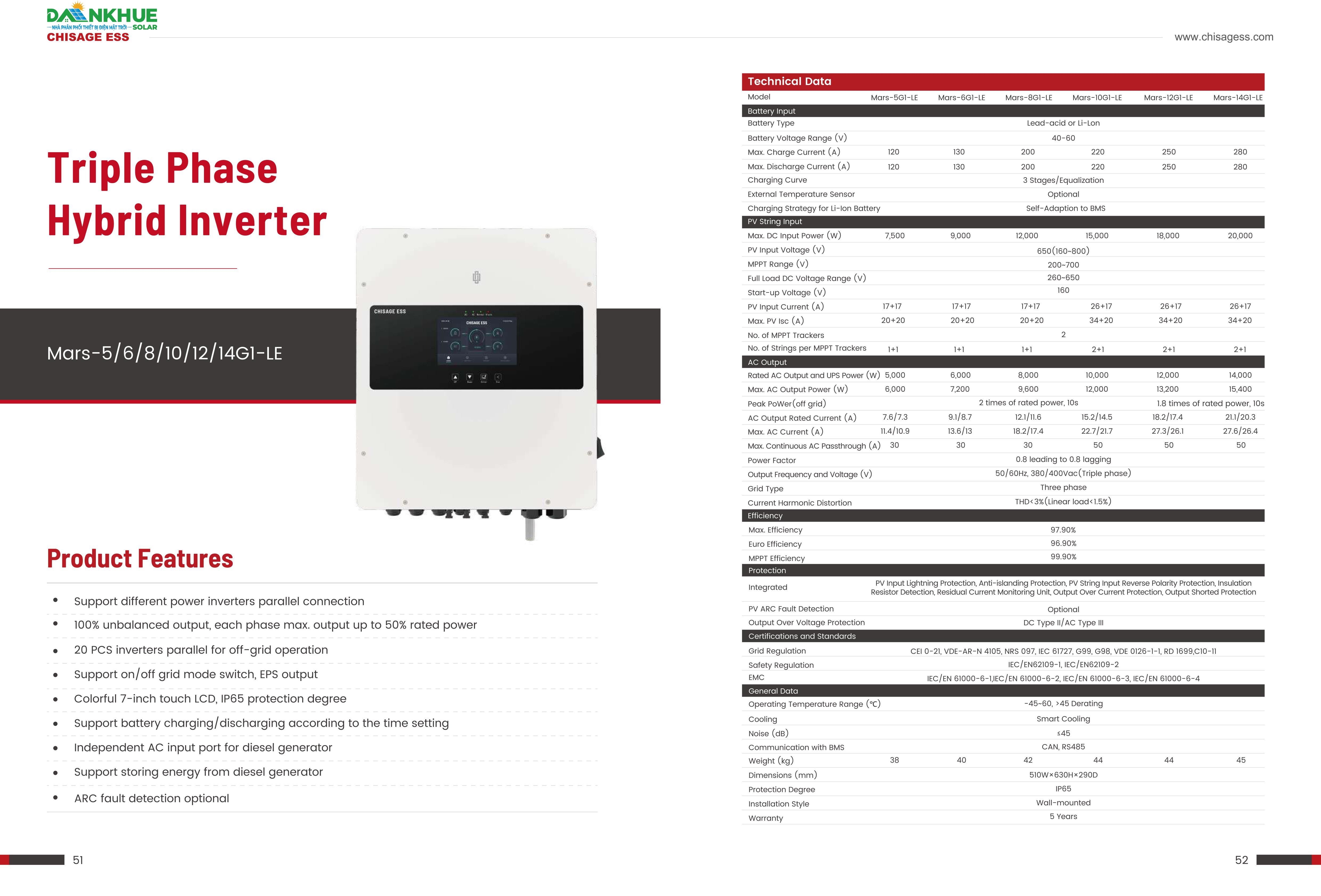 Datasheet inverter Hybrid Chisage ESS Mars-12G1-LE