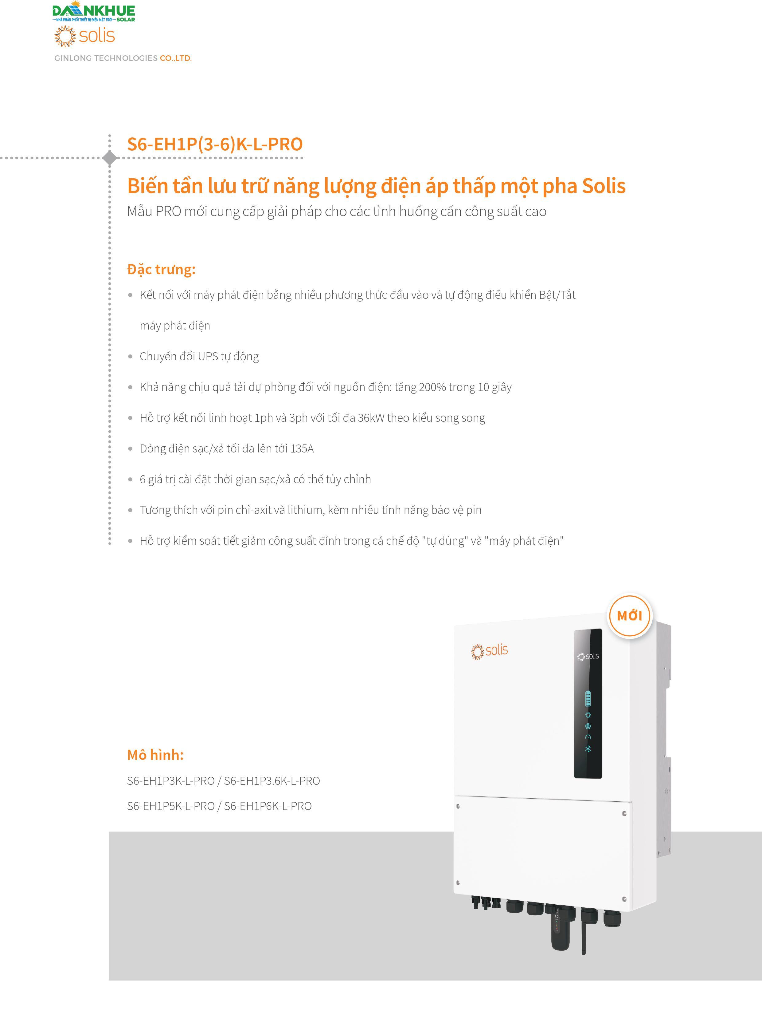 Datasheet Inverter Hybrid Solis S6 EH1P(3-6)K-L-PRO(SN)