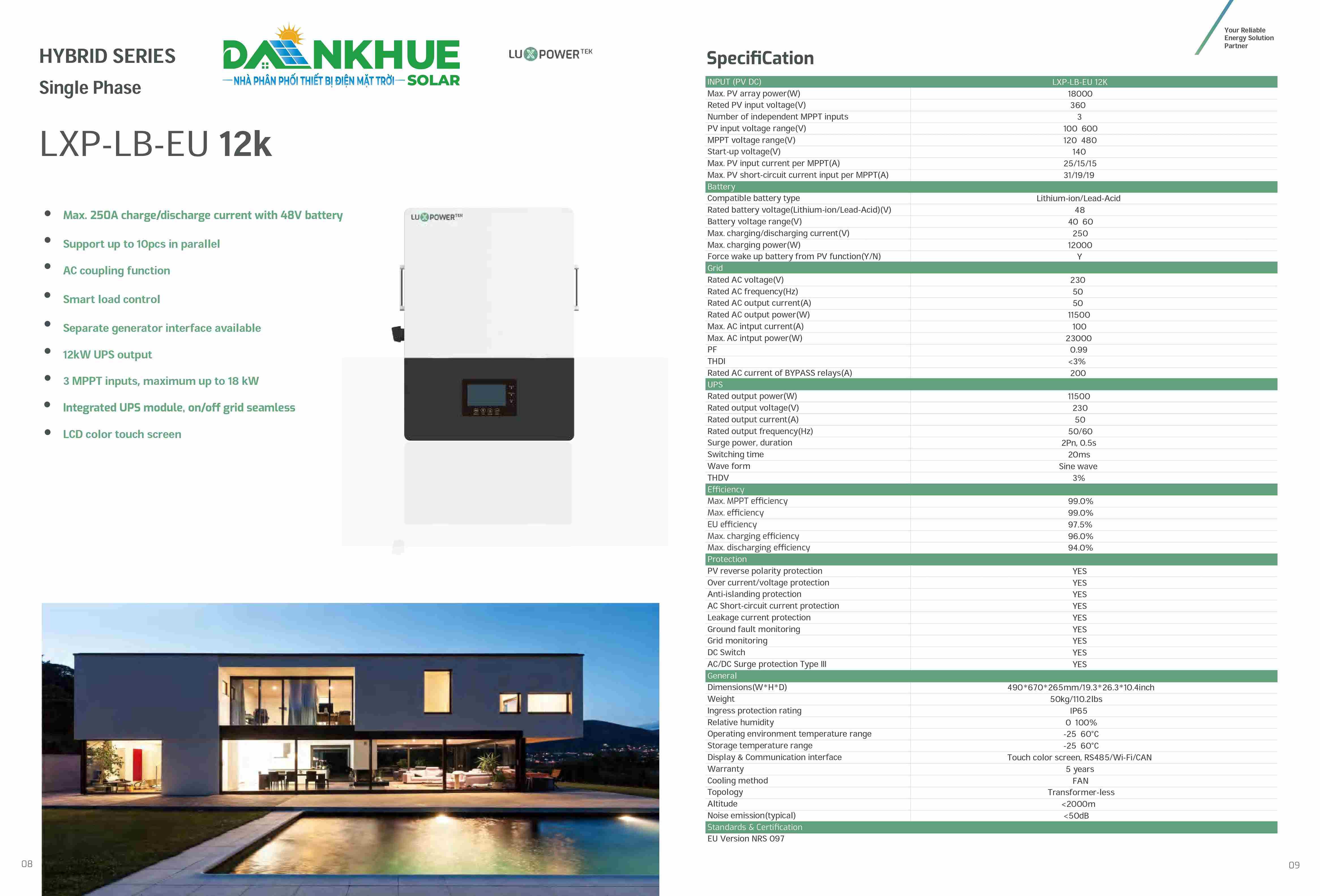 Lxp 100 Inverter hybrid Luxpower LXP-LB-EU 12k chính hãng giá tốt