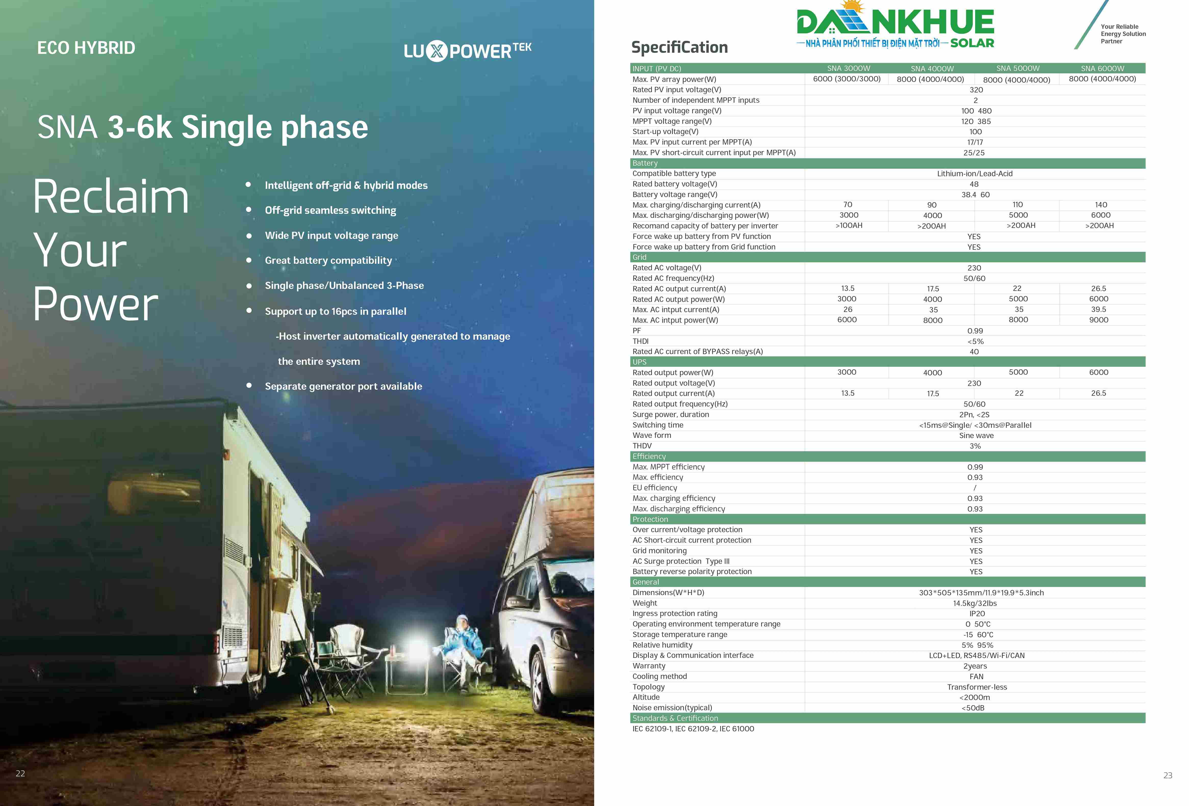 datasheet thông số kỹ thuật Inverter Hybrid Luxpower SNA 3-6k