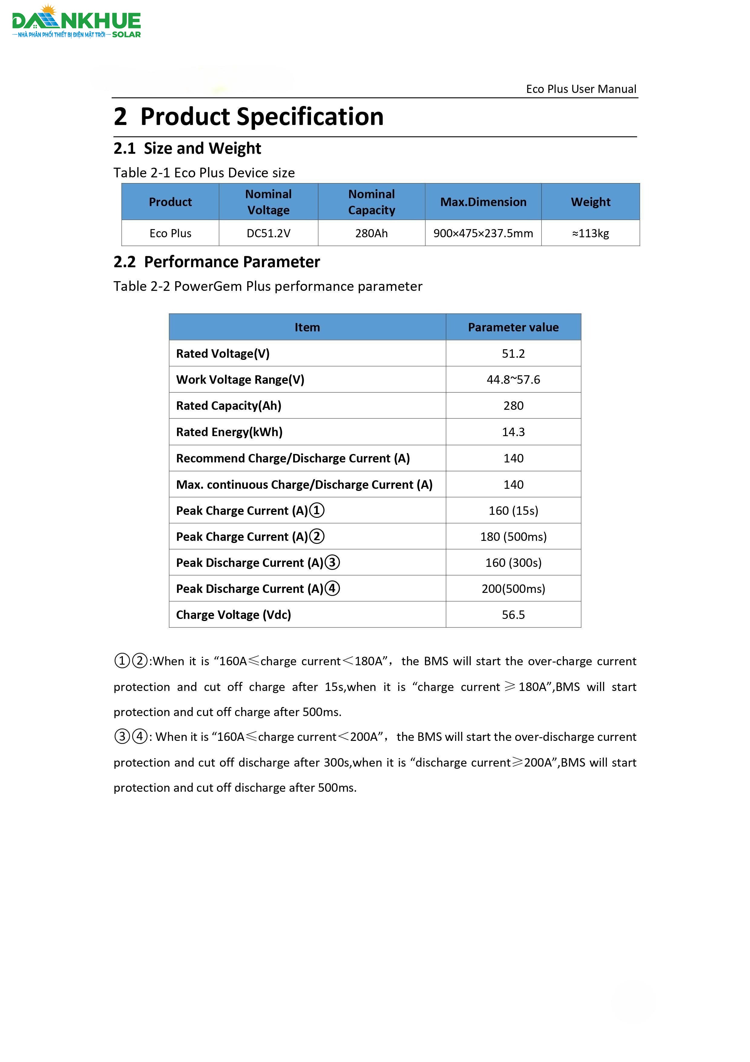 Datasheet thông số kỹ thuật pin lưu trữ lithium E-Power Eco Plus 14.3kW