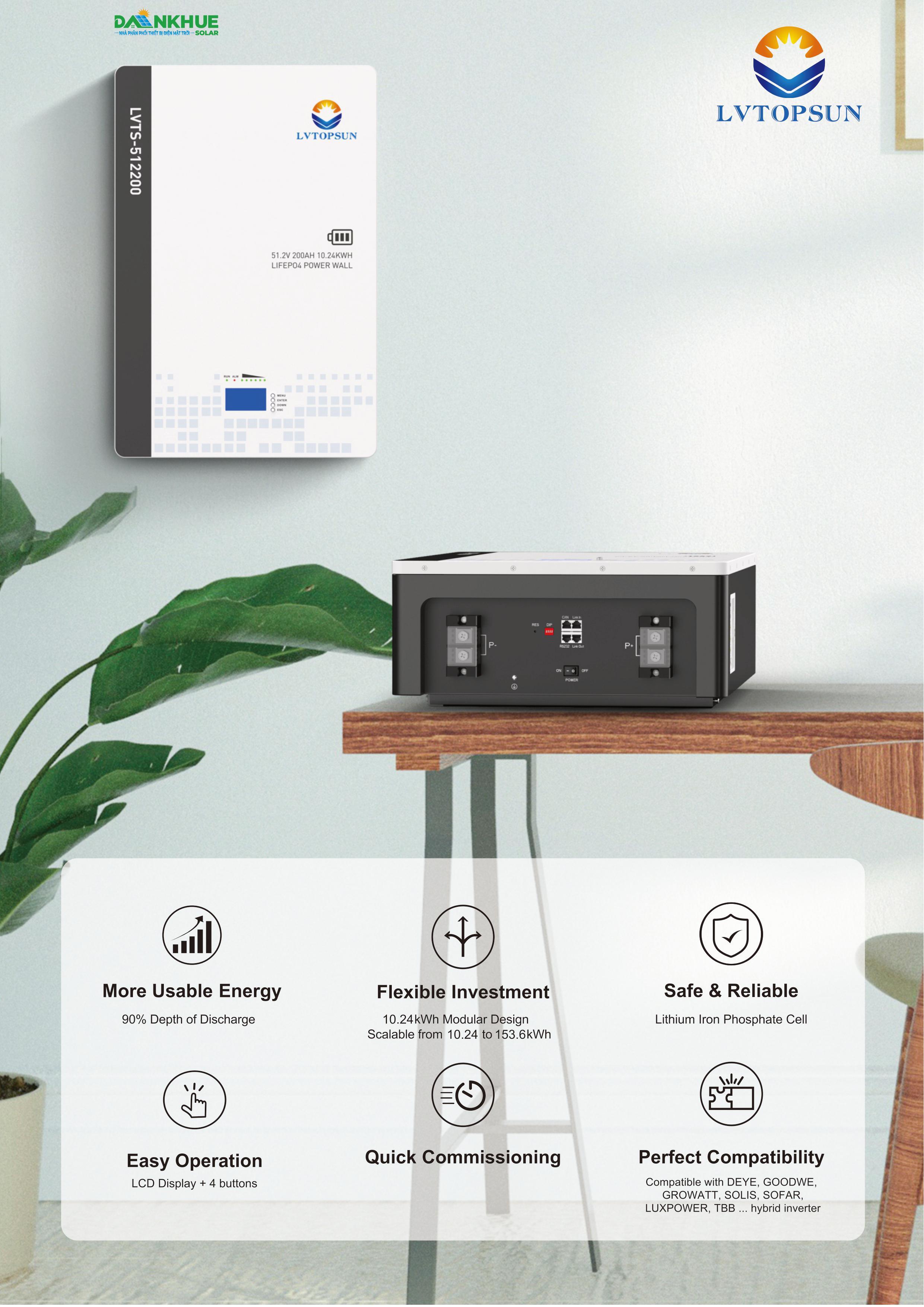 datasheet thông số kỹ thuật pin lưu trữ lithium LVTOPSUN 51.2V200