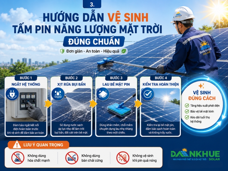 Hướng dẫn chi tiết vệ sinh tấm pin năng lượng mặt trời với 3 bước