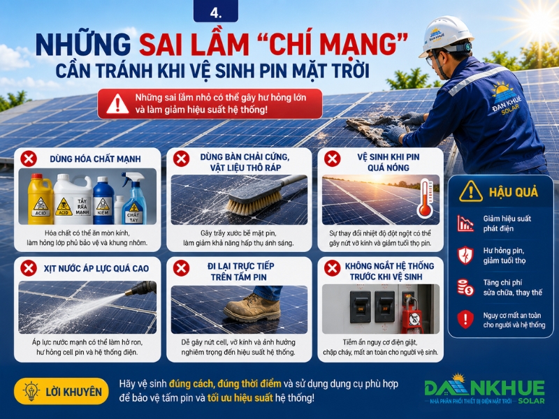 Tránh vấp phải những sai lầm này khi vệ sinh tấm pin quang điện