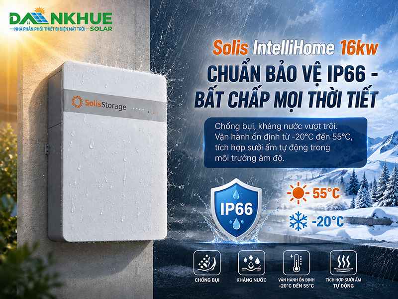 Pin IntelliHome 16kwh trang bị bảo vệ IP66 kháng nước và chống bụi