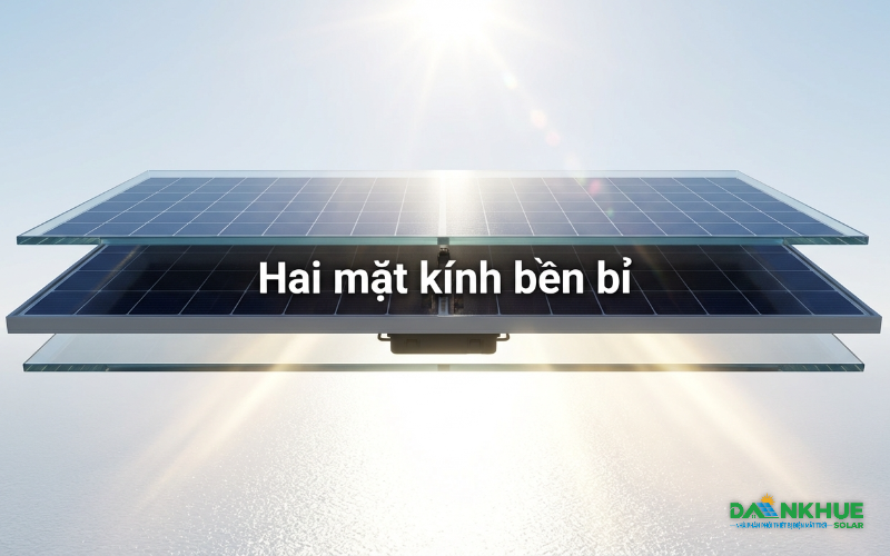 Cấu tạo hai mặt kính cường lực của tấm pin Longi LR8-66HVD giúp tăng độ bền và sản lượng điện