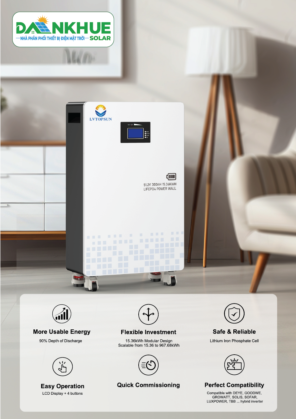 Thông số kỹ thật pin lưu trữ lvtopsun 51.2v 300 ah công suất 15.36kwh