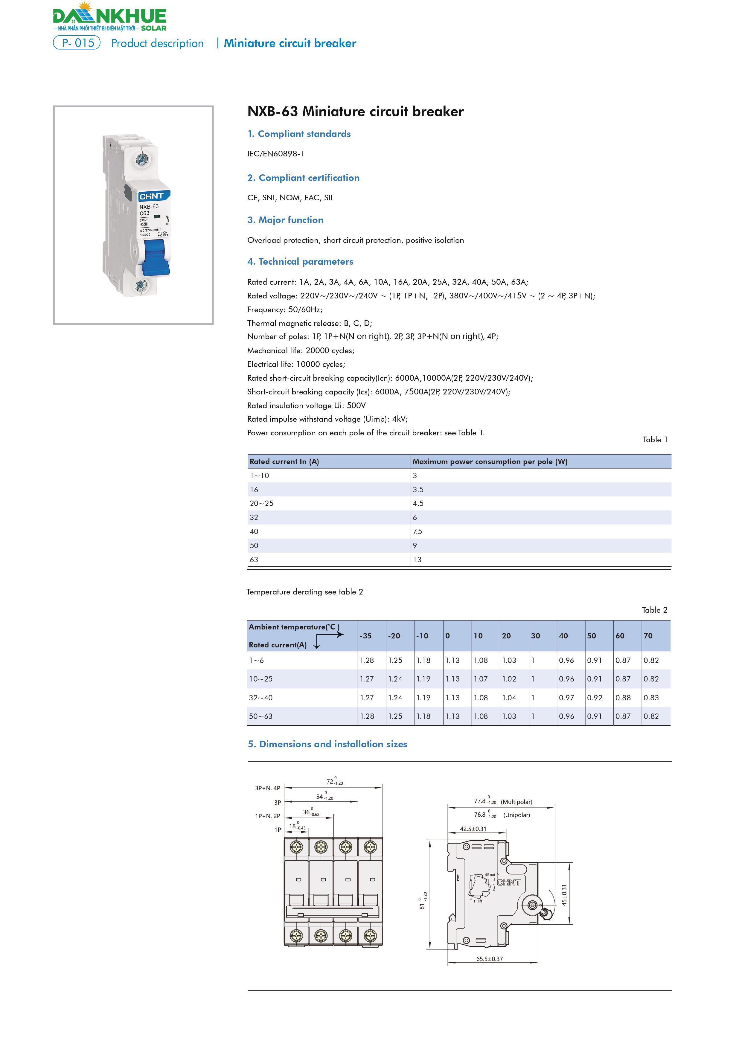 thông số kỹ thuật Aptomat CHINT NXB-63