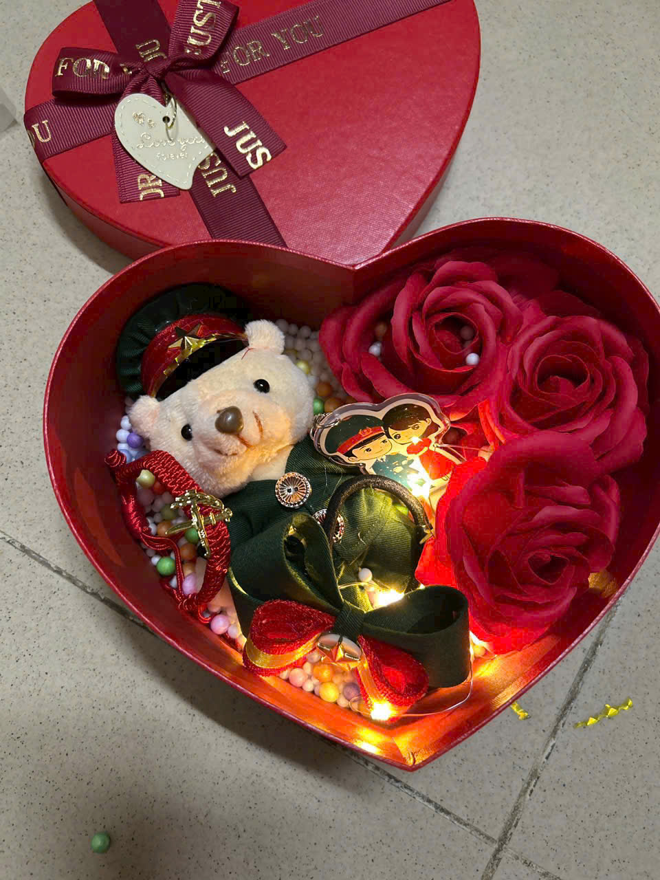 Hộp Quà Gấu Bông Hoa Hồng Trái Tim Dễ Thương Cao Cấp