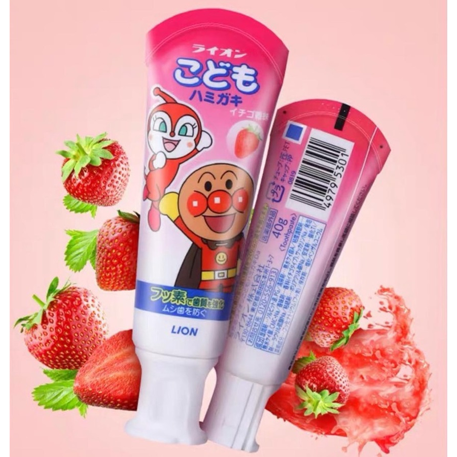 Kem đánh răng Lion Nhật Bản cho bé vị dâu tây, dưa gang, an toàn khi nuốt 40g