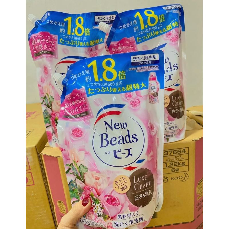 Nước giặt xả Kao New beads hương hương mộc lan và hoa hồng túi 1160g
