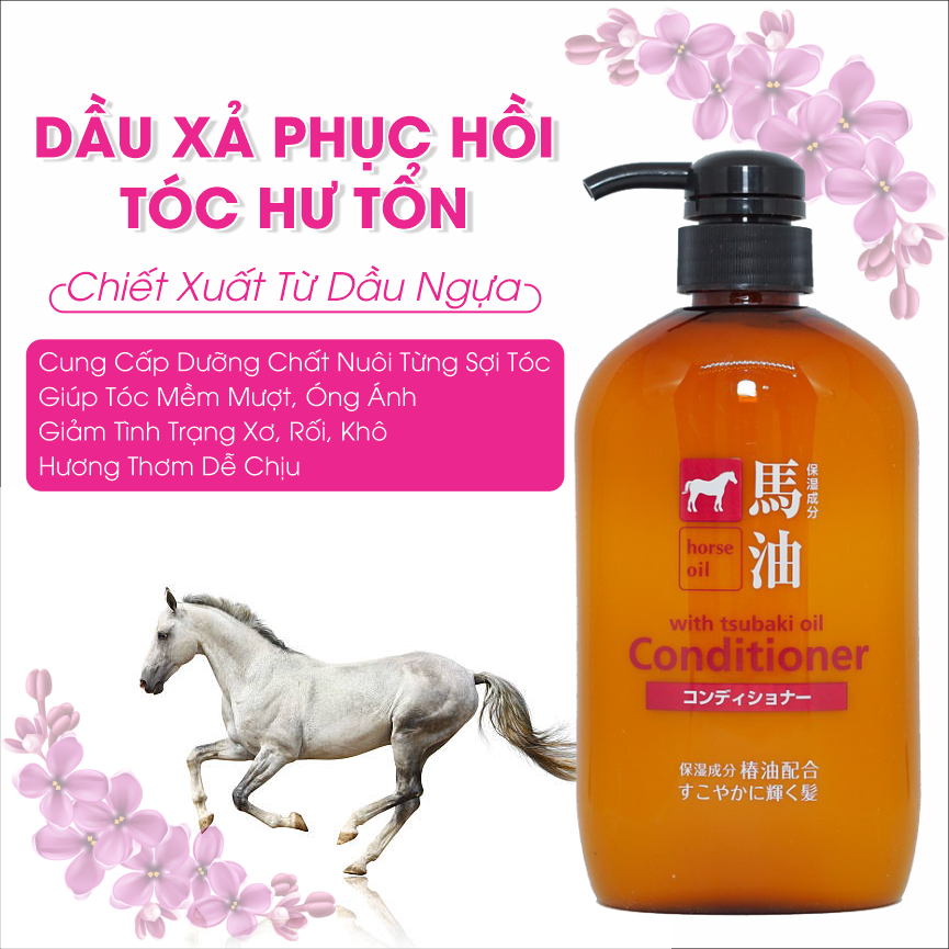 Dầu xả chiết xuất từ dầu ngựa Kumano Cosme Station Horse Oil With Tsubaki Oil Conditioner 600ml