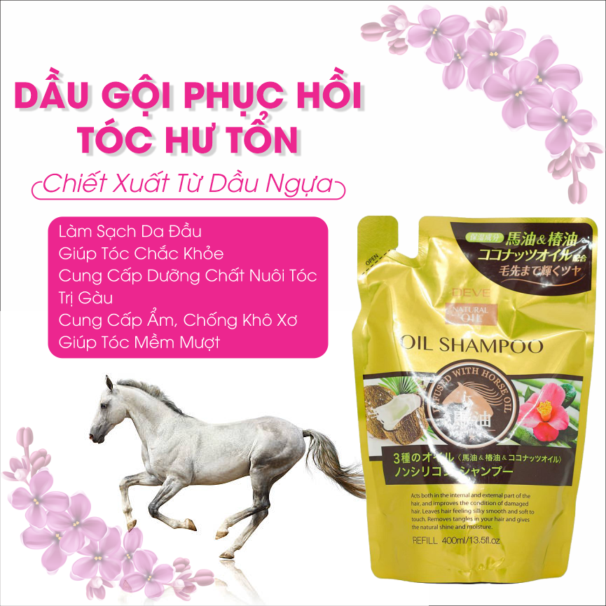 Dầu Gội Đầu Chiết Xuất Tinh Dầu Ngựa Deve túi 400 mL