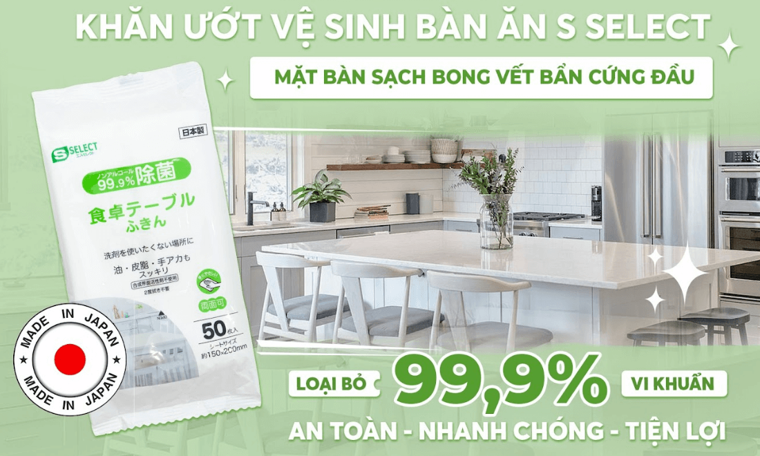 Khăn Ướt Vệ Sinh Bàn Ăn S Select (Gói 50 Miếng)_nội địa nhật