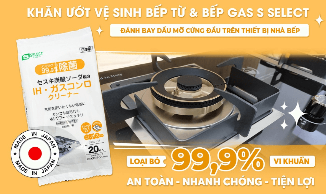 Khăn Ướt Vệ Sinh Bếp Từ & Bếp Gas S Select (Gói 20 Miếng)_nội địa nhật