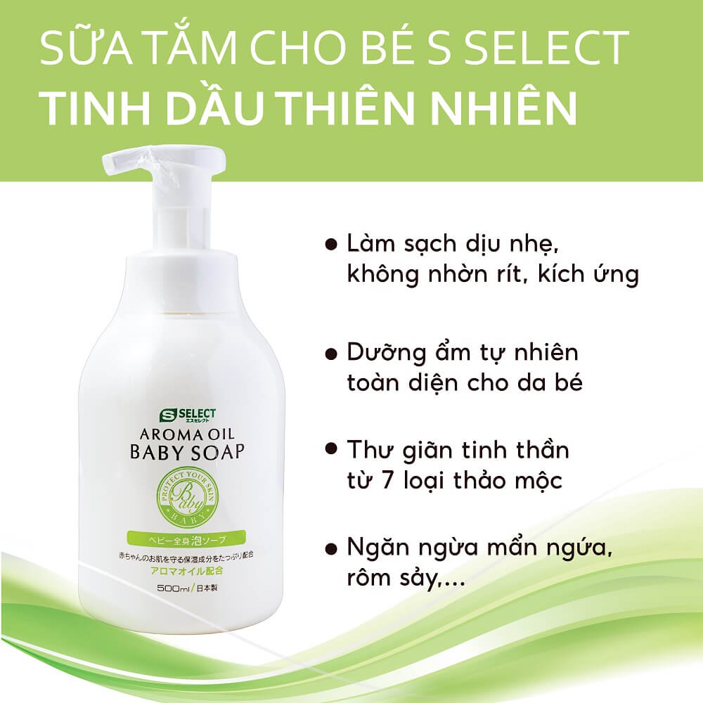Sữa tắm tinh dầu thơm thiên nhiên cho bé S Select dạng bọt_Nội Địa Nhật