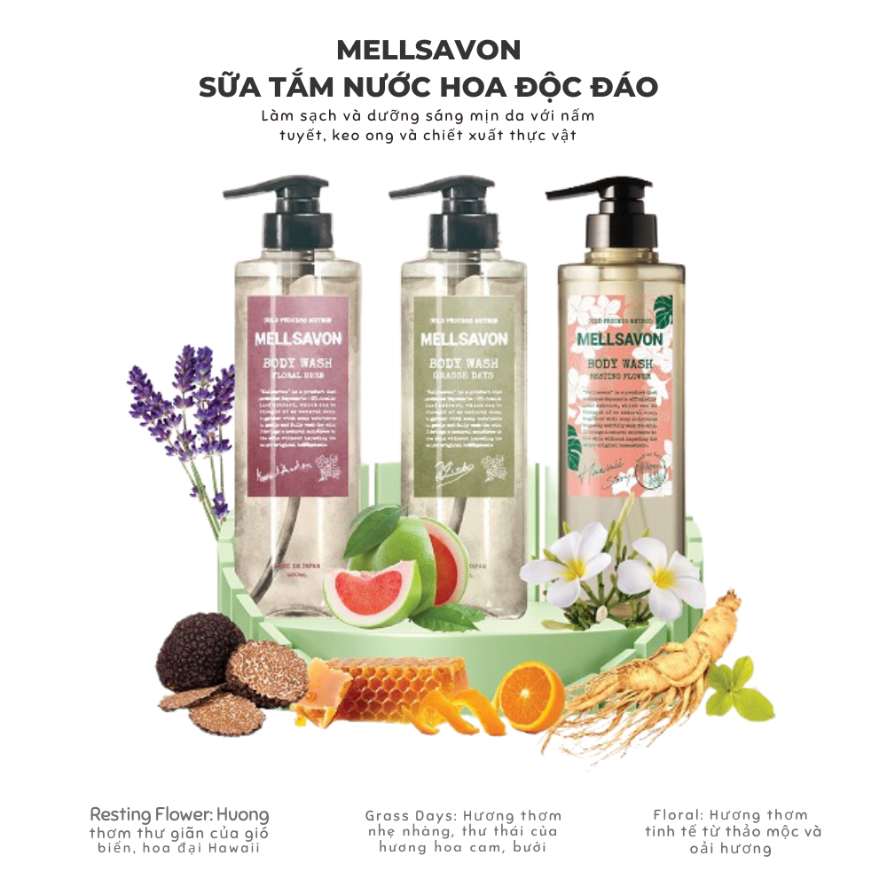 SỮA TẮM NƯỚC HOA DƯỠNG MỀM MỊN DA MELLSAVON (HƯƠNG HOA ĐẠI NHIỆT ĐỚI)