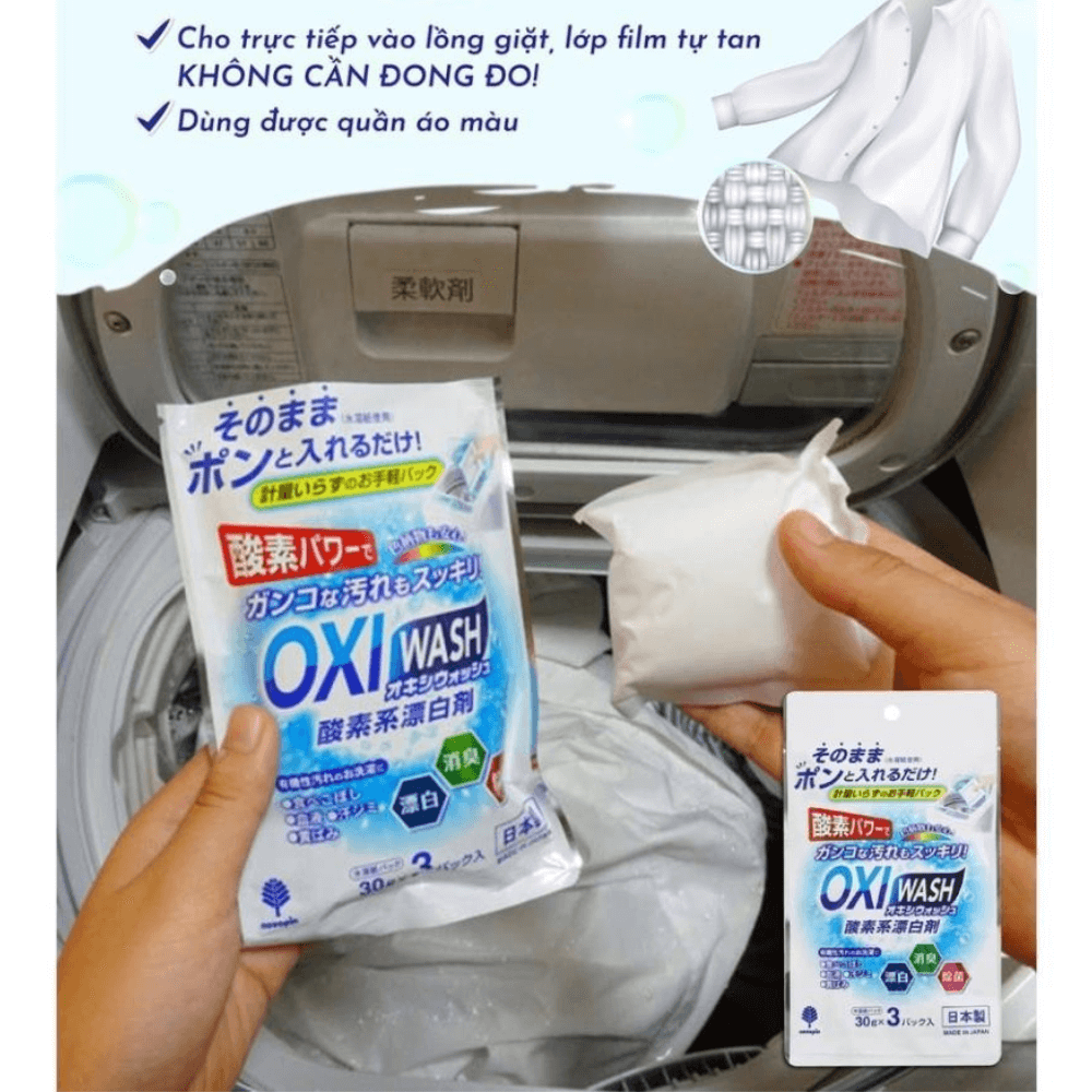 BỘT GIẶT TẨY ĐA NĂNG OXI WASH NOVOPIN - SET 03 GÓI X 30G (túi trắng)