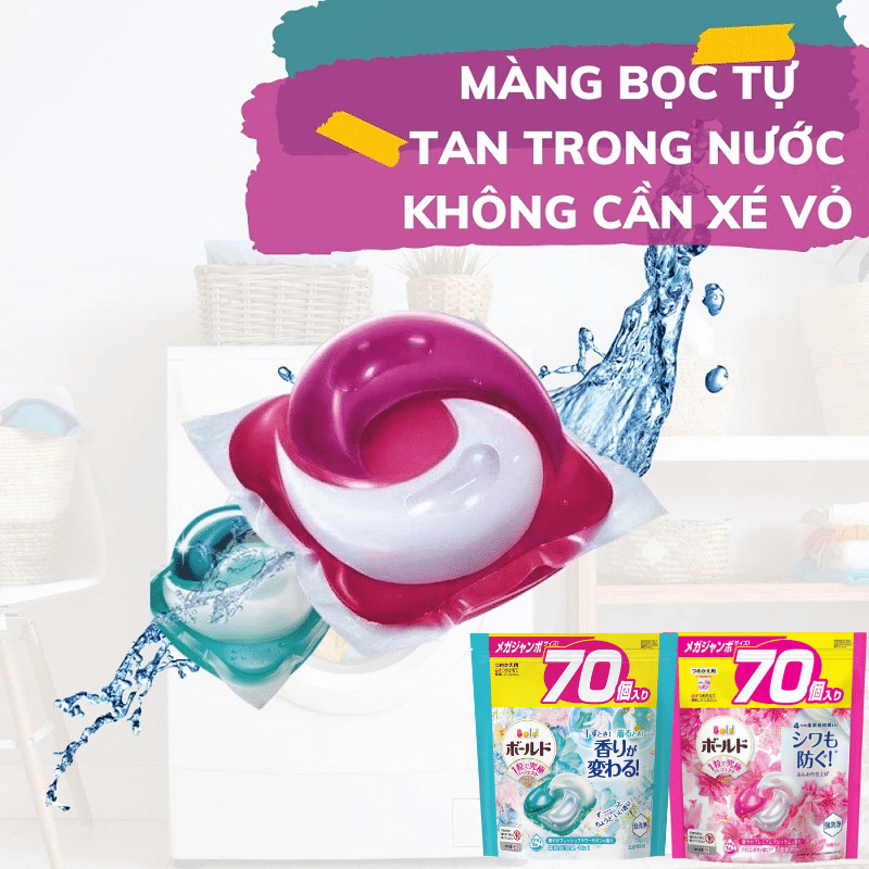 VIÊN GIẶT XẢ BOLD GEL BALL 4D P&G HƯƠNG HOA TƯƠI MÁT TÚI REFILL 70 VIÊN