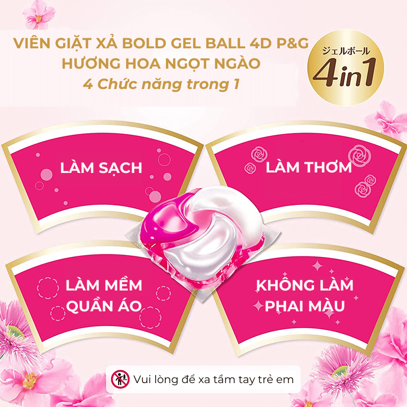 VIÊN GIẶT XẢ BOLD GEL BALL 4D P&G HƯƠNG HOA TƯƠI MÁT TÚI REFILL 85 VIÊN