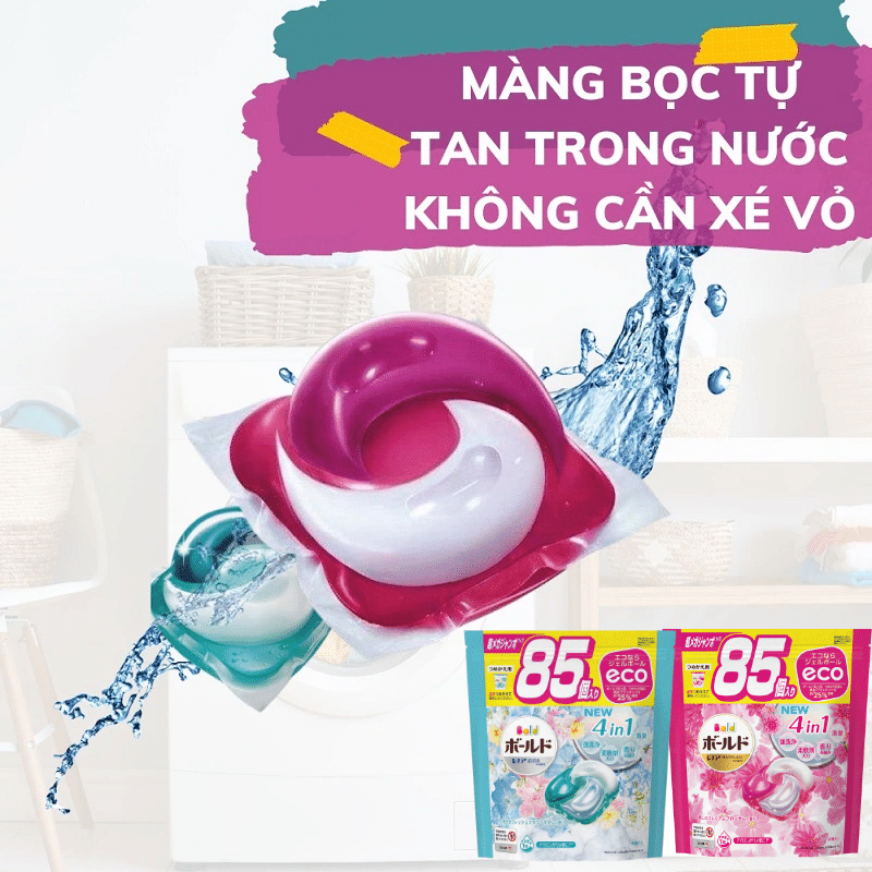 VIÊN GIẶT XẢ BOLD GEL BALL 4D P&G HƯƠNG HOA TƯƠI MÁT TÚI REFILL 85 VIÊN