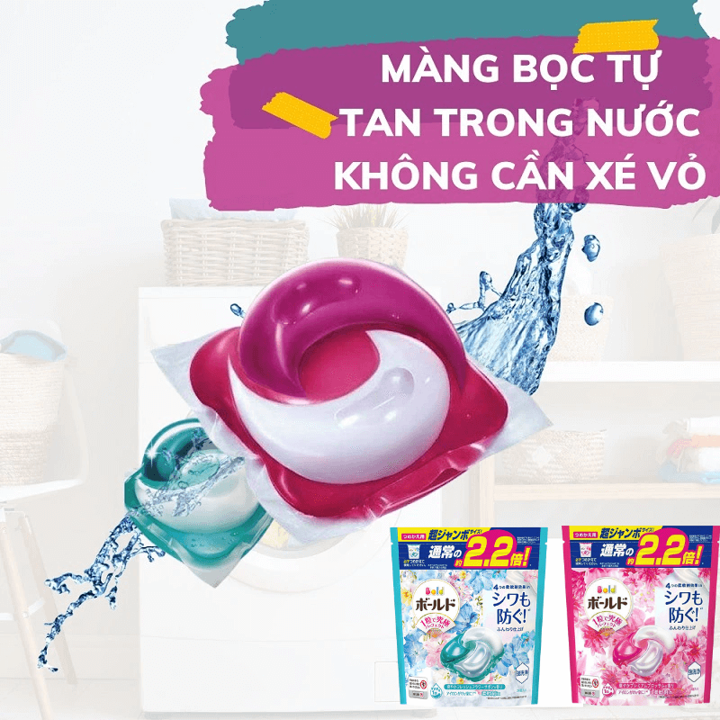 VIÊN GIẶT XẢ BOLD GEL BALL 4D P&G HƯƠNG HOA NGỌT NGÀO TÚI REFILL 24 VIÊN