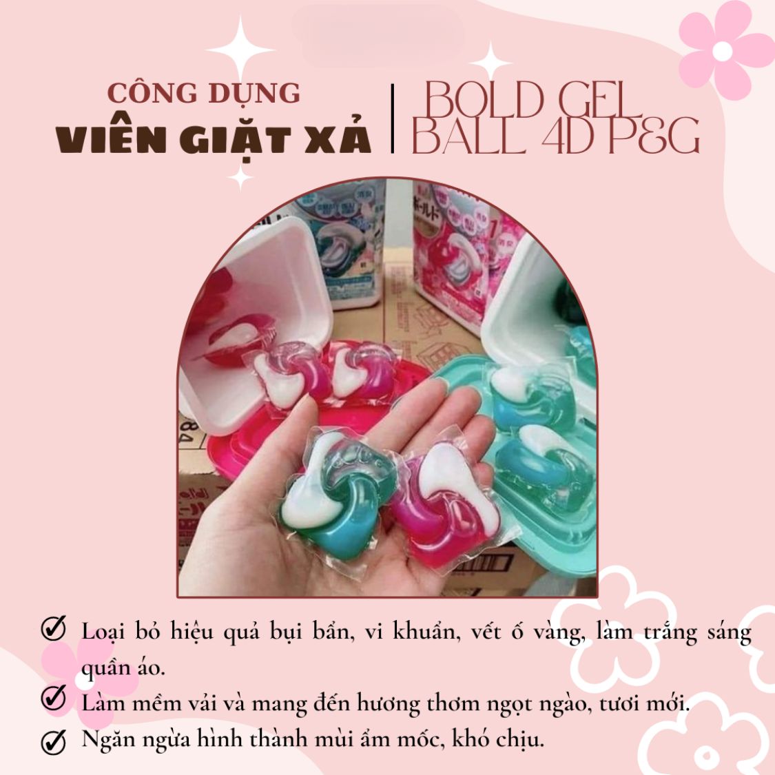 VIÊN GIẶT XẢ BOLD GEL BALL 4D P&G HƯƠNG HOA NGỌT NGÀO TÚI REFILL 24 VIÊN