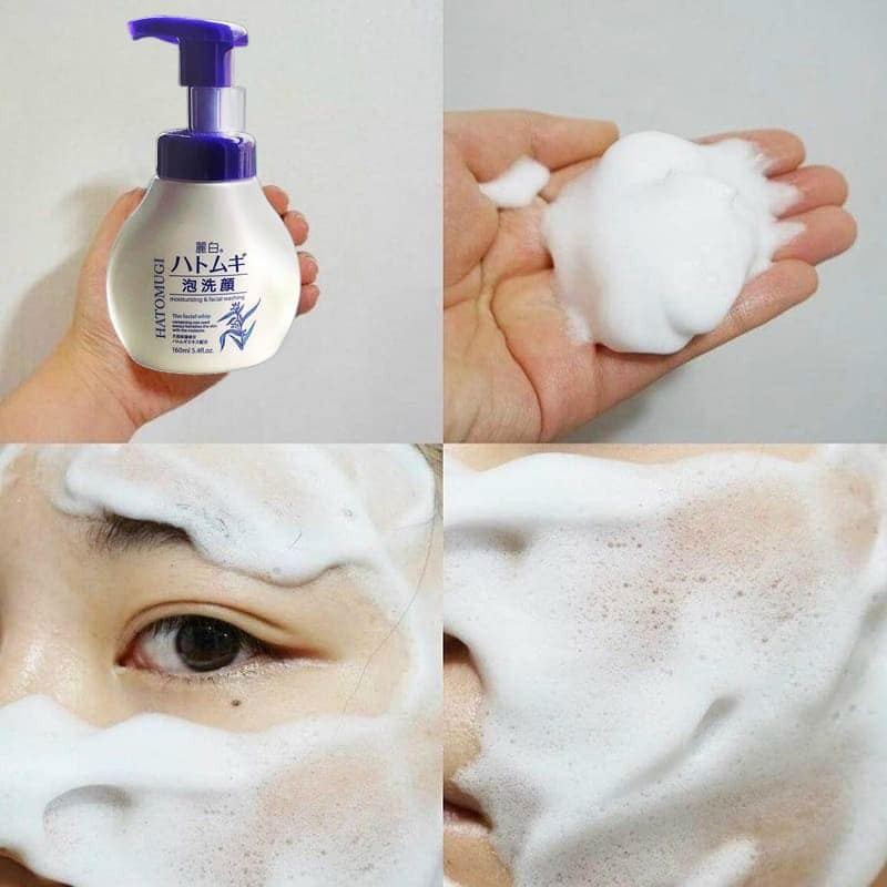 Sữa Rửa Mặt Tạo Bọt Dưỡng Ẩm Và Làm Sáng Da Hatomugi (Chai 160Ml)_Hàng Nội Địa Nhật