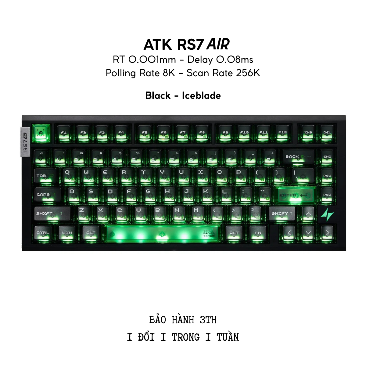 BÀN PHÍM GAMING HE ATK RS7 AIR, Polling Rate 8K, Độ Chính Xác 0.001mm, Scan Rate 256K, Độ Trễ 0.08ms, RGB 16.8 triệu màu