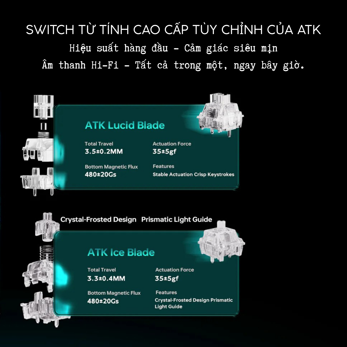 BÀN PHÍM GAMING HE ATK RS7 AIR, Polling Rate 8K, Độ Chính Xác 0.001mm, Scan Rate 256K, Độ Trễ 0.08ms, RGB 16.8 triệu màu