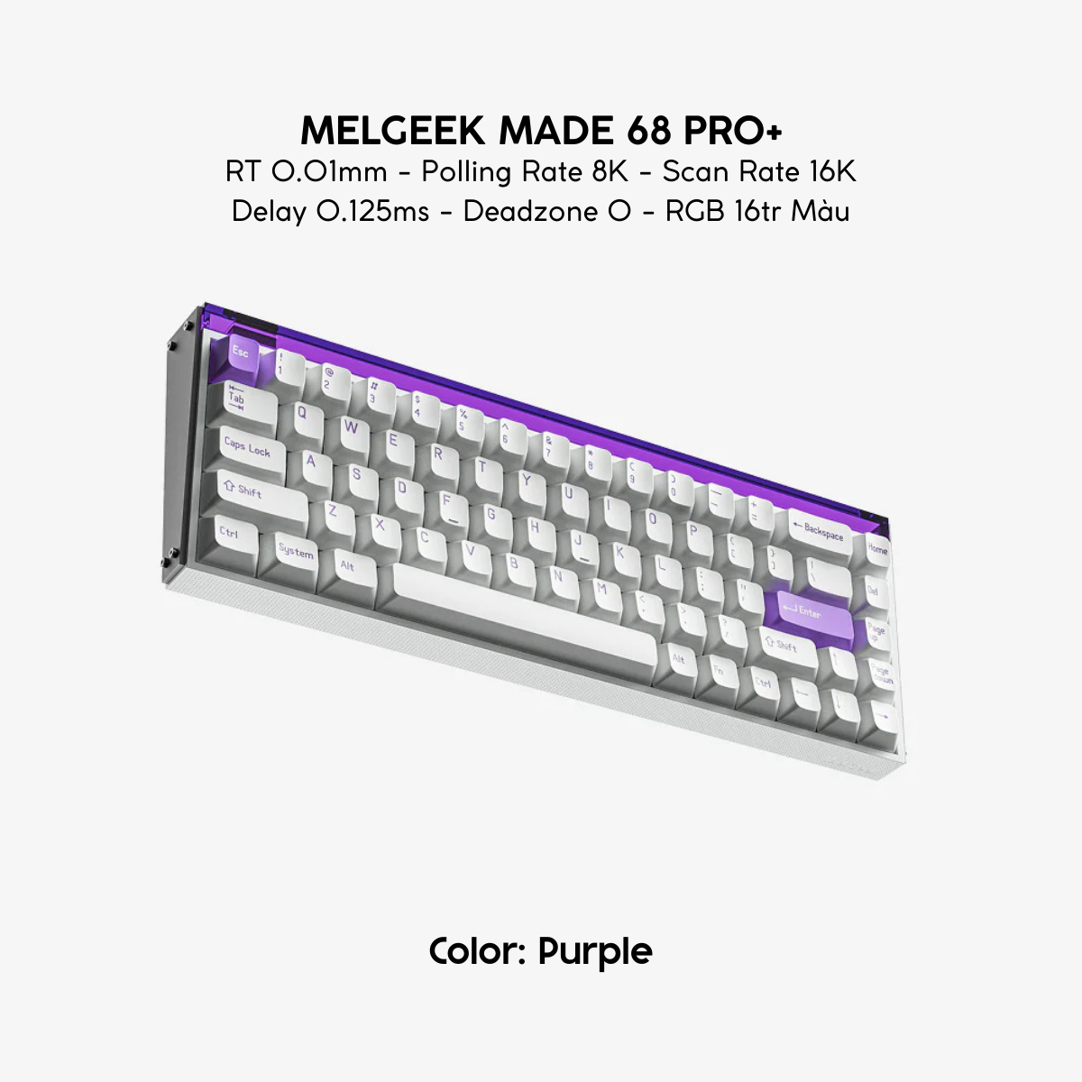Bàn Phím Gaming HE MELGEEK MADE 68 PRO+ RT 0.01mm, Polling Rate 8K, Scan Rate 16K, Delay 0.125ms, Deadzone 0, RGB 16tr Màu
