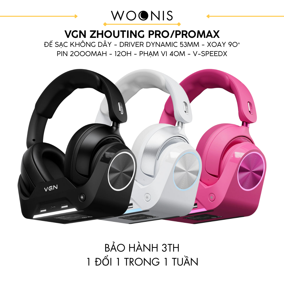 Tai Nghe Gaming Không Dây Đế Sạc VGN ZHOUTING PRO/PROMAX Driver dynamic 53mm, Xoay 90°, PIN 2000MAH, 120H Phạm vi 40m, V-SpeedX