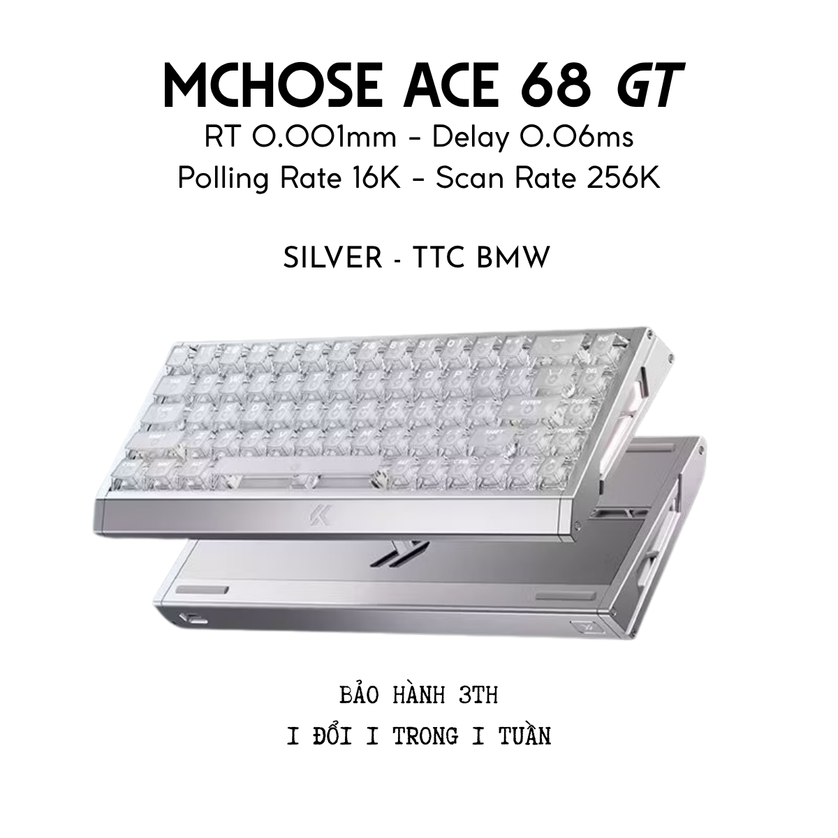 Bàn Phím Gaming HE Mchose Ace 68 GT, Polling Rate 16K, Độ Chính Xác 0.001mm, Scan Rate 256K, Độ Trễ 0.06ms, RGB 16.8 triệu màu, Hỗ Trợ Music Rhythm 2.0