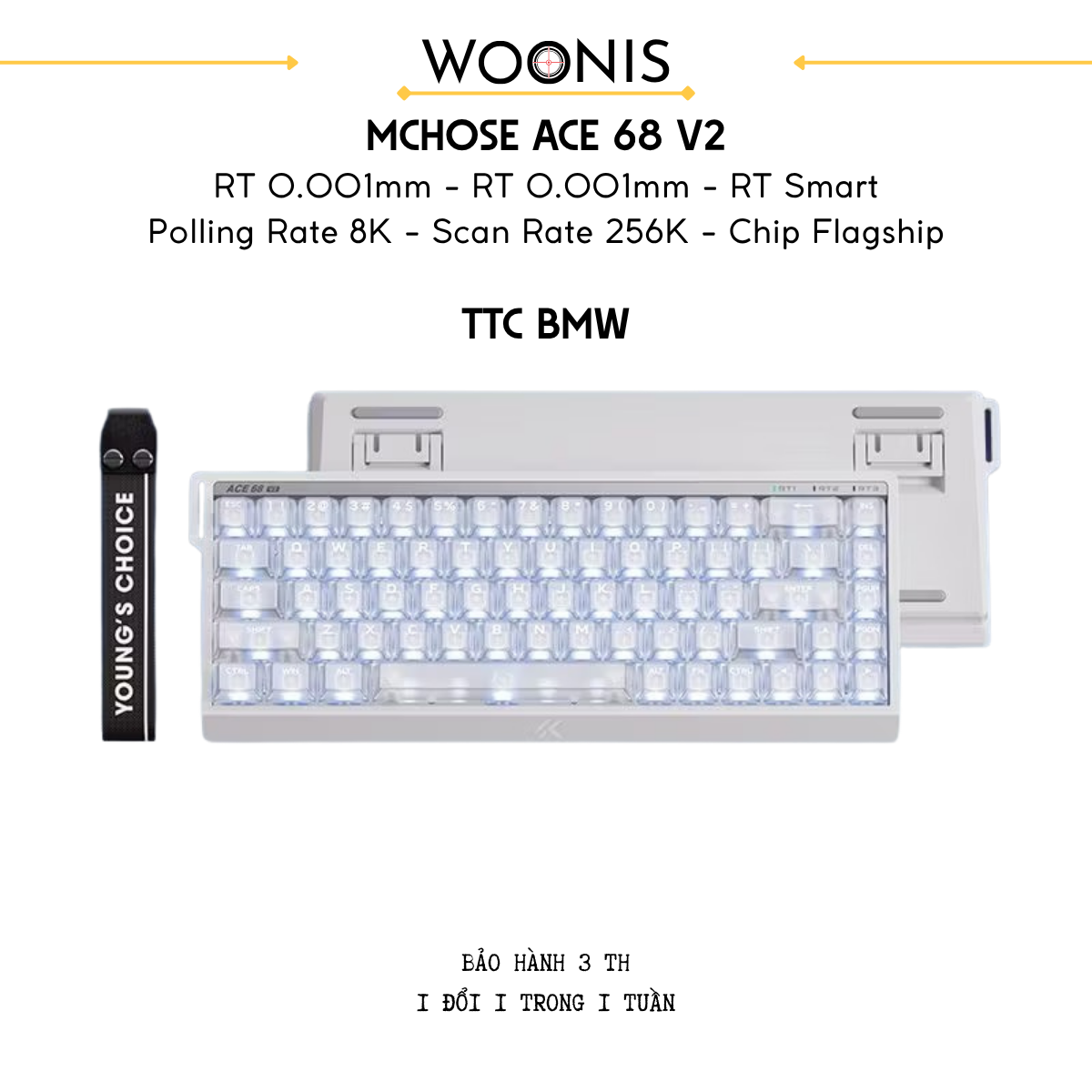 Bàn Phím Gaming HE Mchose Ace 68 V2 – Rapid Trigger 0.001mm, Delay 0.08ms, RT Smart, Polling Rate 8K - Scan Rate 256k, Chip Flagship