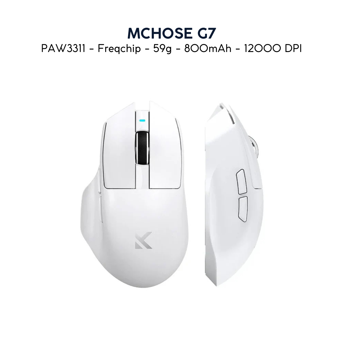 Chuột Không Dây Công Thái Học MCHOSE G7 – Văn Phòng & Gaming, Cảm Biến PAW3395, 1K Polling Rate , Pin Trâu 800mAh